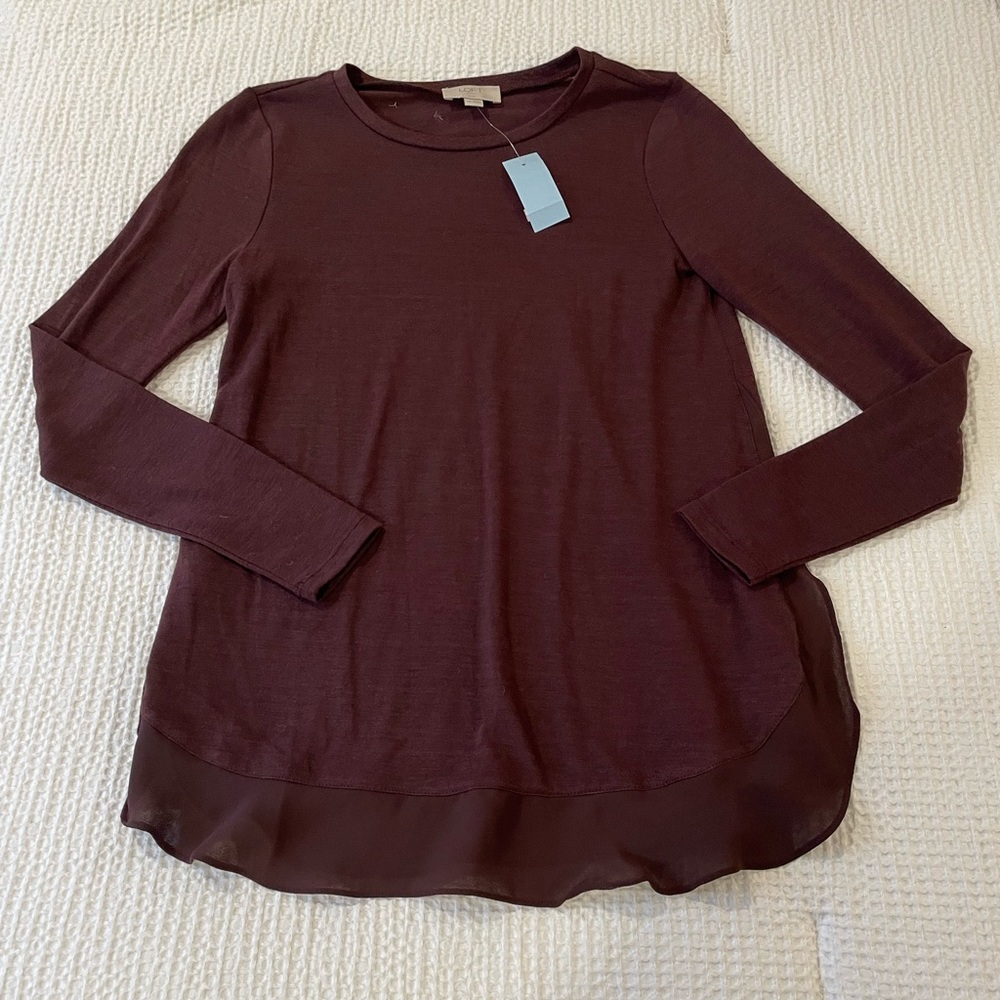 NWT Ann Taylor LOFT women’s Purple burgundy shirt top size extra small